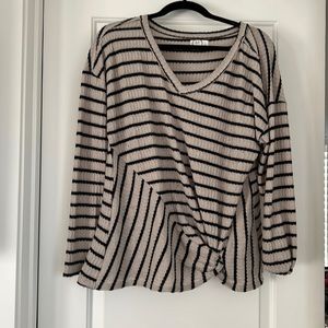 Striped waffle front knot long sleeve